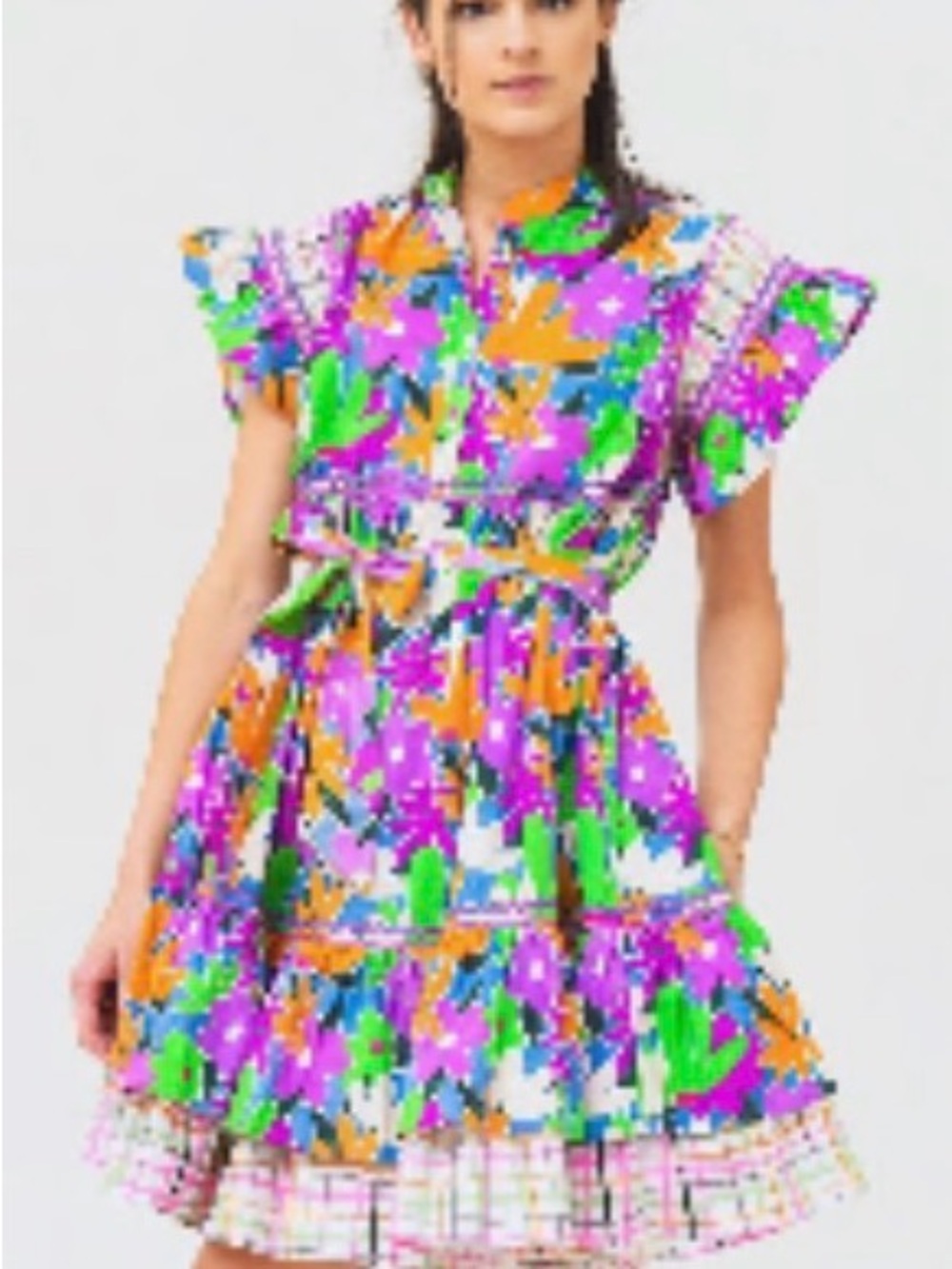 Celia Floral Tiered Summer Dress in Purple & Green